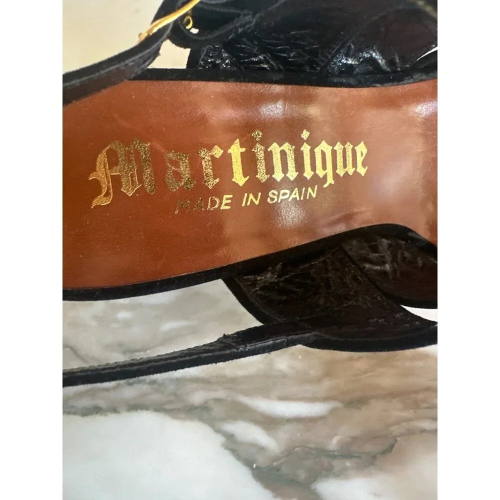 Vintage Martinique Black Suede Strappy Heels‎ Made In Spain Size 38